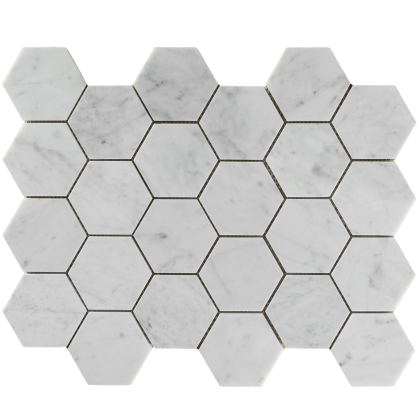 Carrara Marble Mosaic Hexagon Honed Large