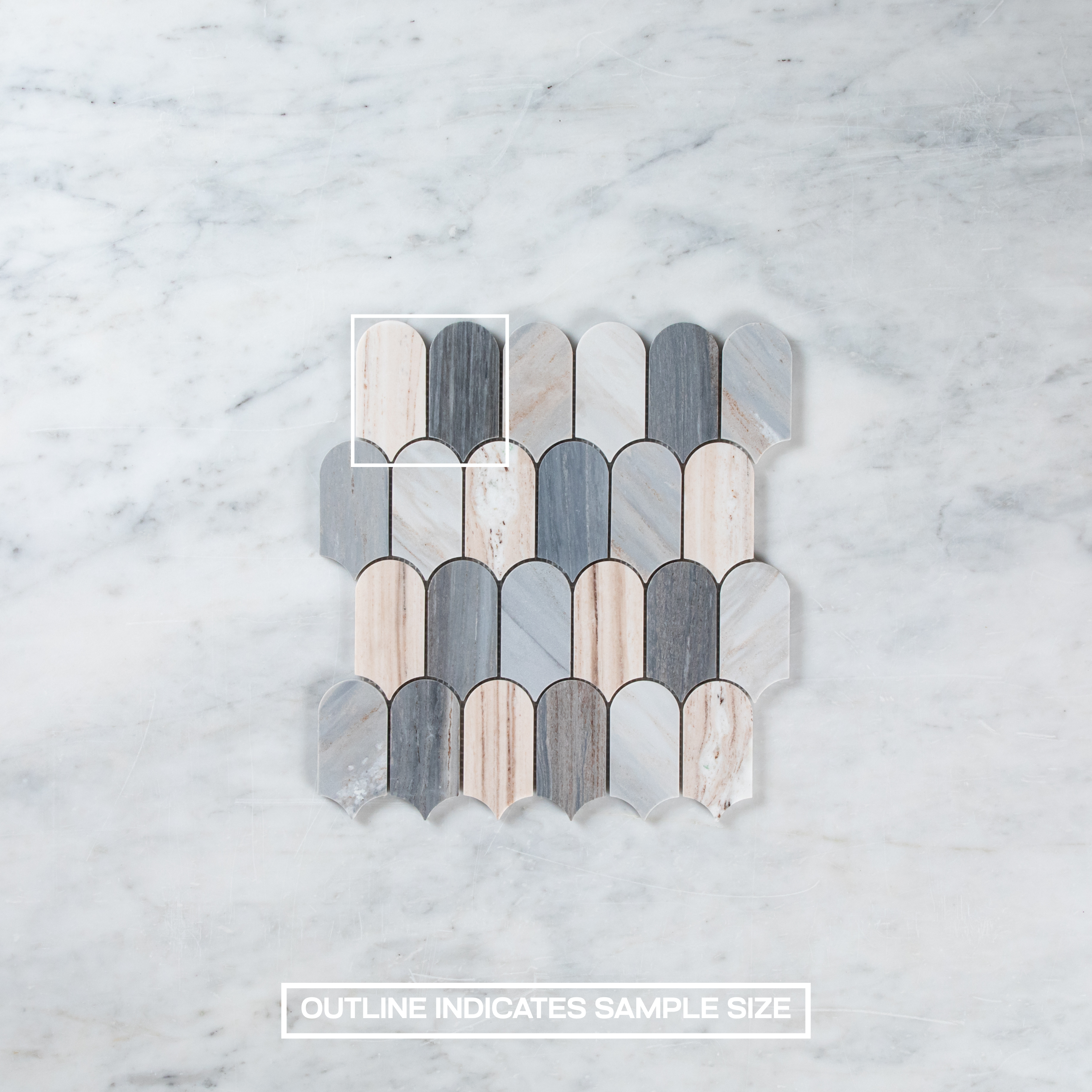 Blue Sand Arch/Long Fish Scale Carrara Mosaic