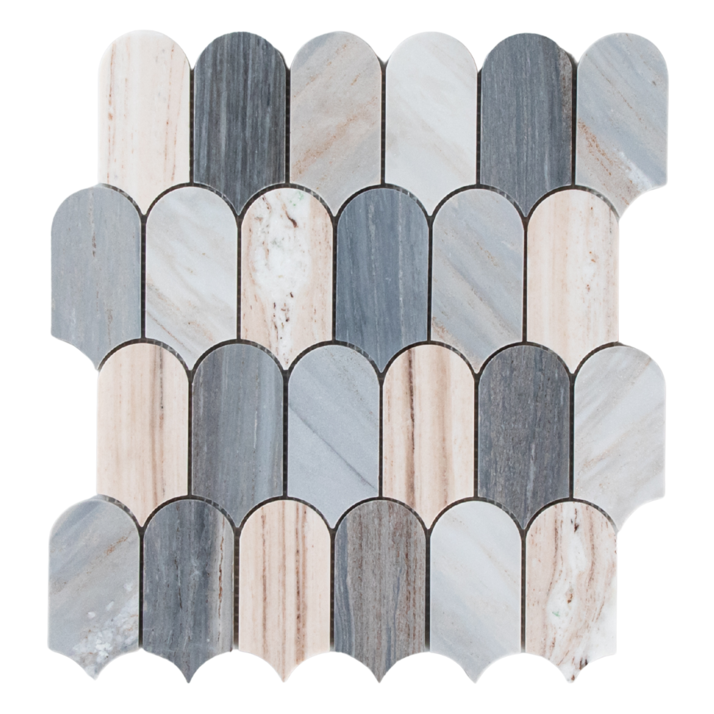 Blue Sand Arch/Long Fish Scale Carrara Mosaic