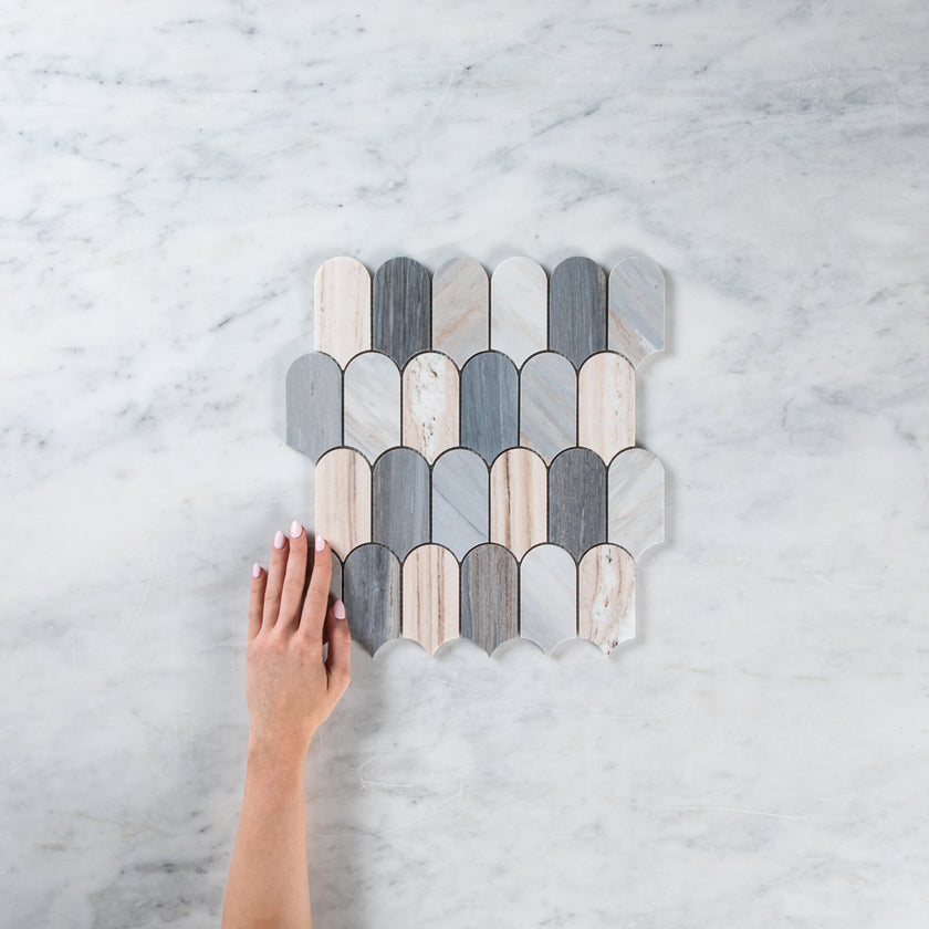 Blue Sand Arch/Long Fish Scale Carrara Mosaic