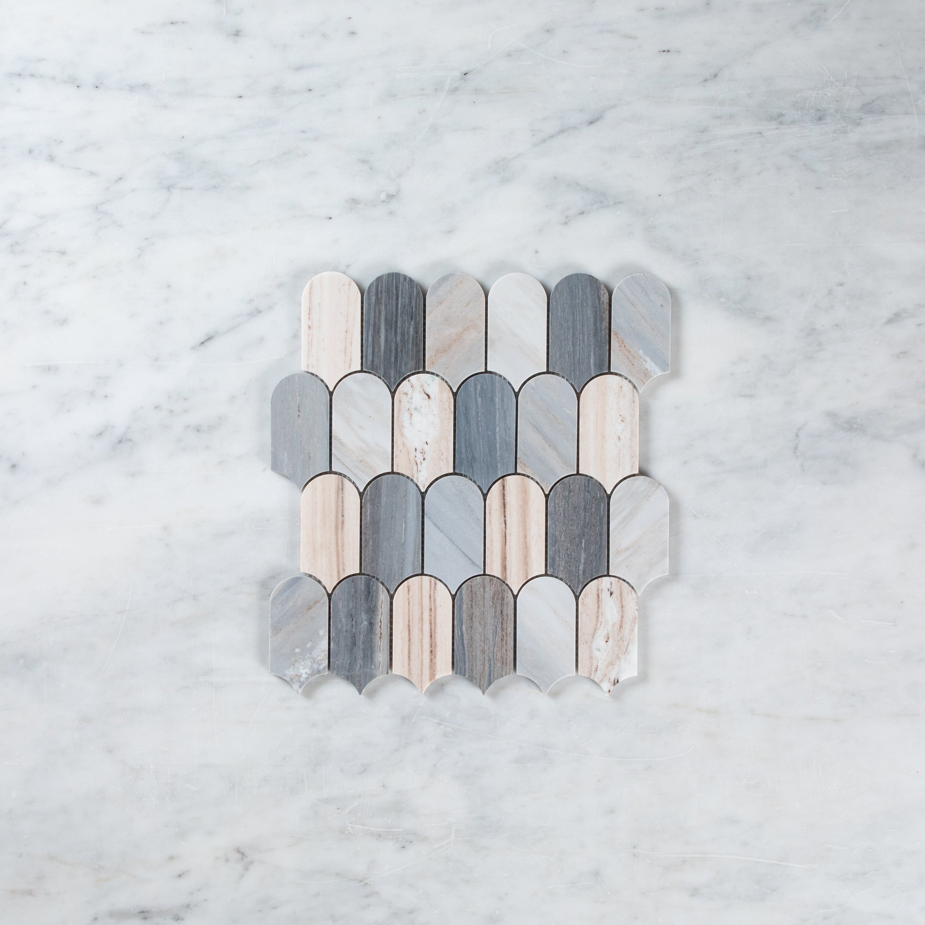 Blue Sand Arch/Long Fish Scale Carrara Mosaic