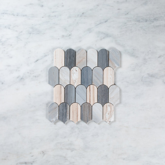 Blue Sand Arch/Long Fish Scale Carrara Mosaic