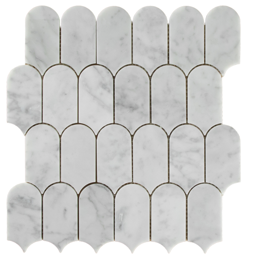 Carrara Marble Arch/Long Fish Scale Mosaic