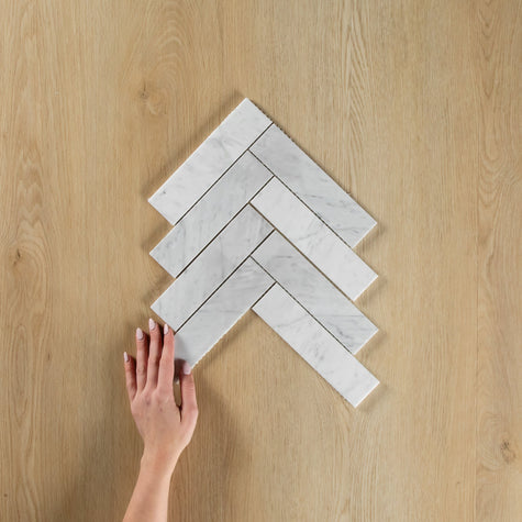Carrara Marble Mosaic Herringbone XL