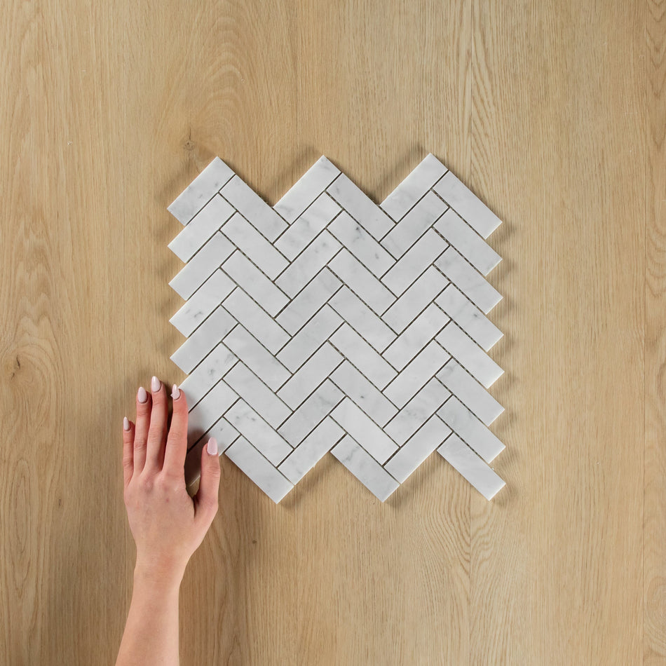 Carrara Marble Mosaic Herringbone Honed Small