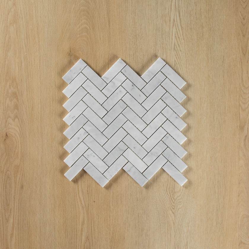Carrara Marble Mosaic Herringbone Honed Small