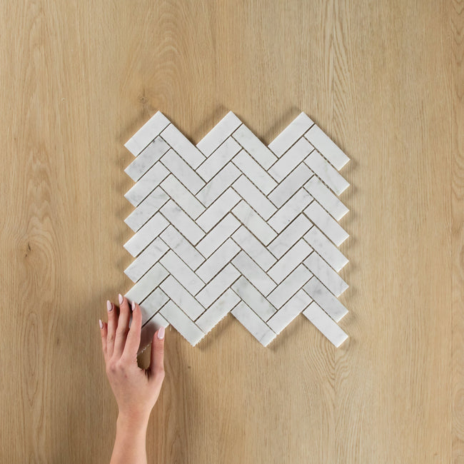 Carrara Marble Mosaic Herringbone Polished Small