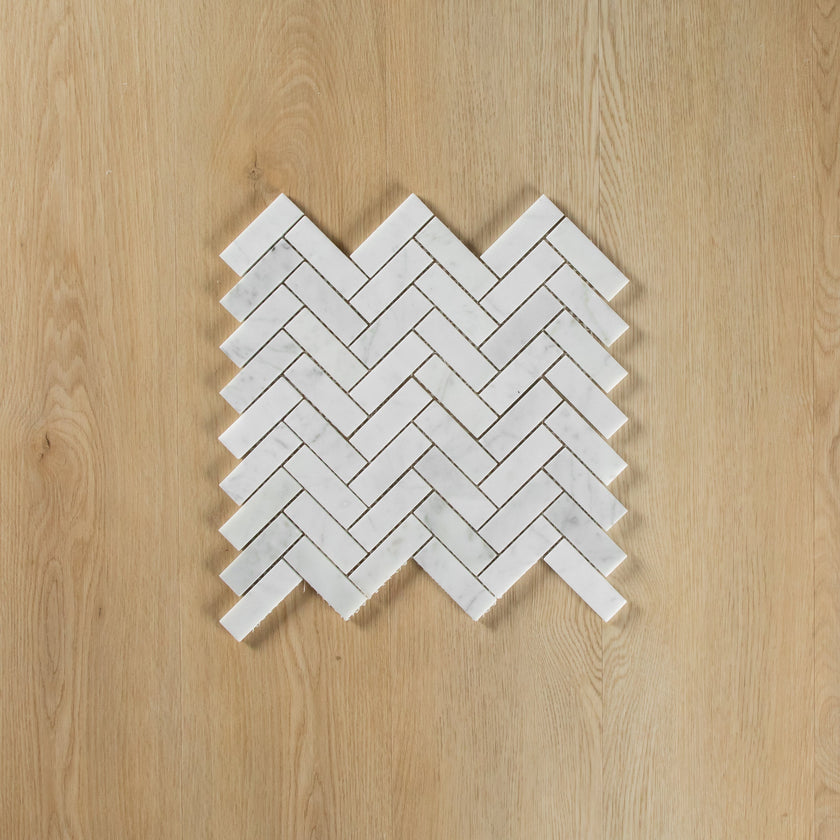 Carrara Marble Mosaic Herringbone Polished Small