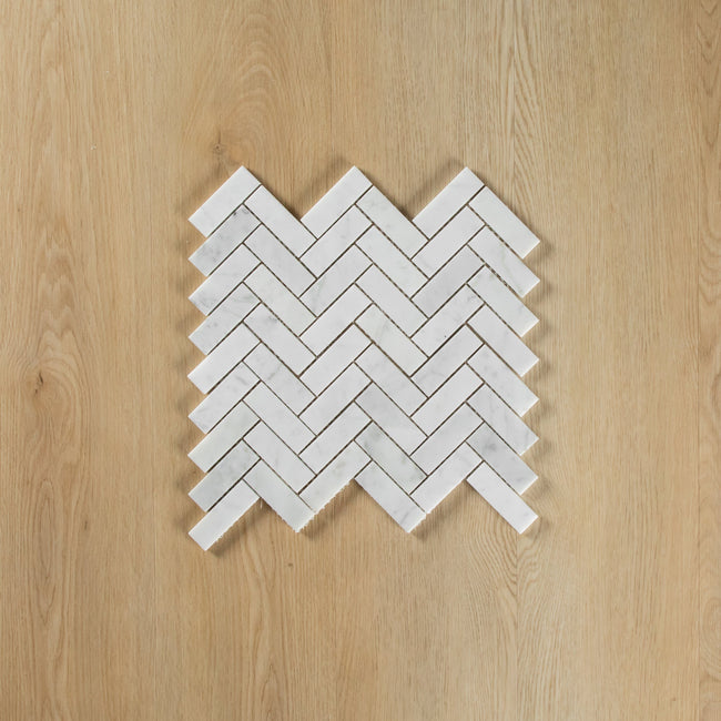 Carrara Marble Mosaic Herringbone Polished Small