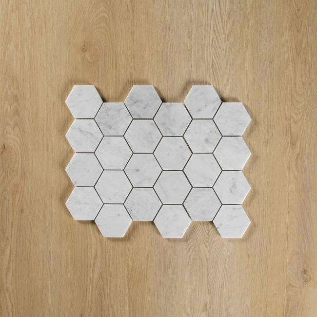Carrara Marble Mosaic Hexagon Honed Large