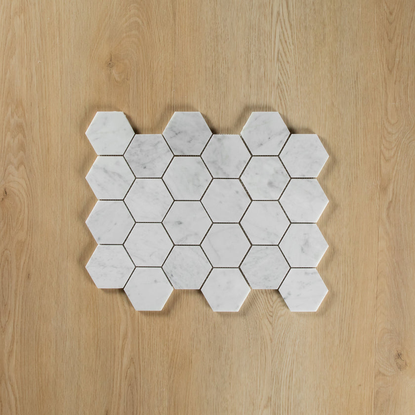 Carrara Marble Mosaic Hexagon Honed Large