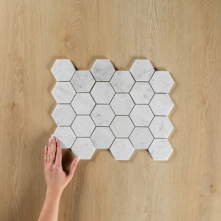 Carrara Marble Mosaic Hexagon Honed Large