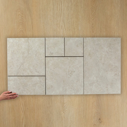 Travertine Stone Silver French Pattern In Out