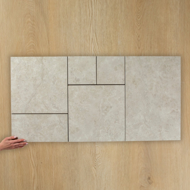 Travertine Stone Silver French Pattern In Out
