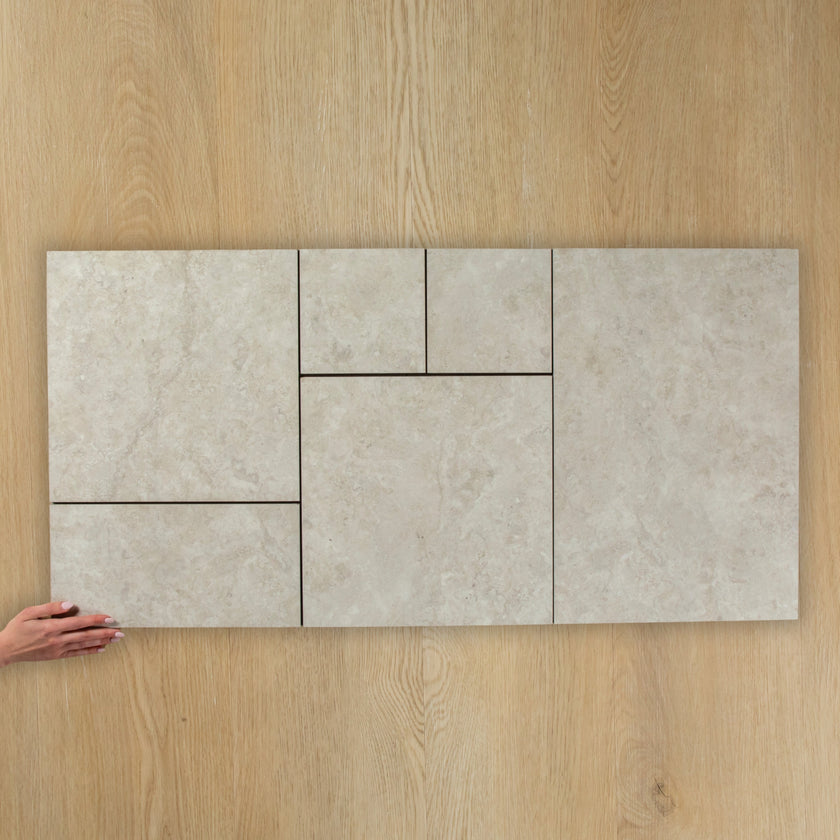 Travertine Stone Silver French Pattern In Out