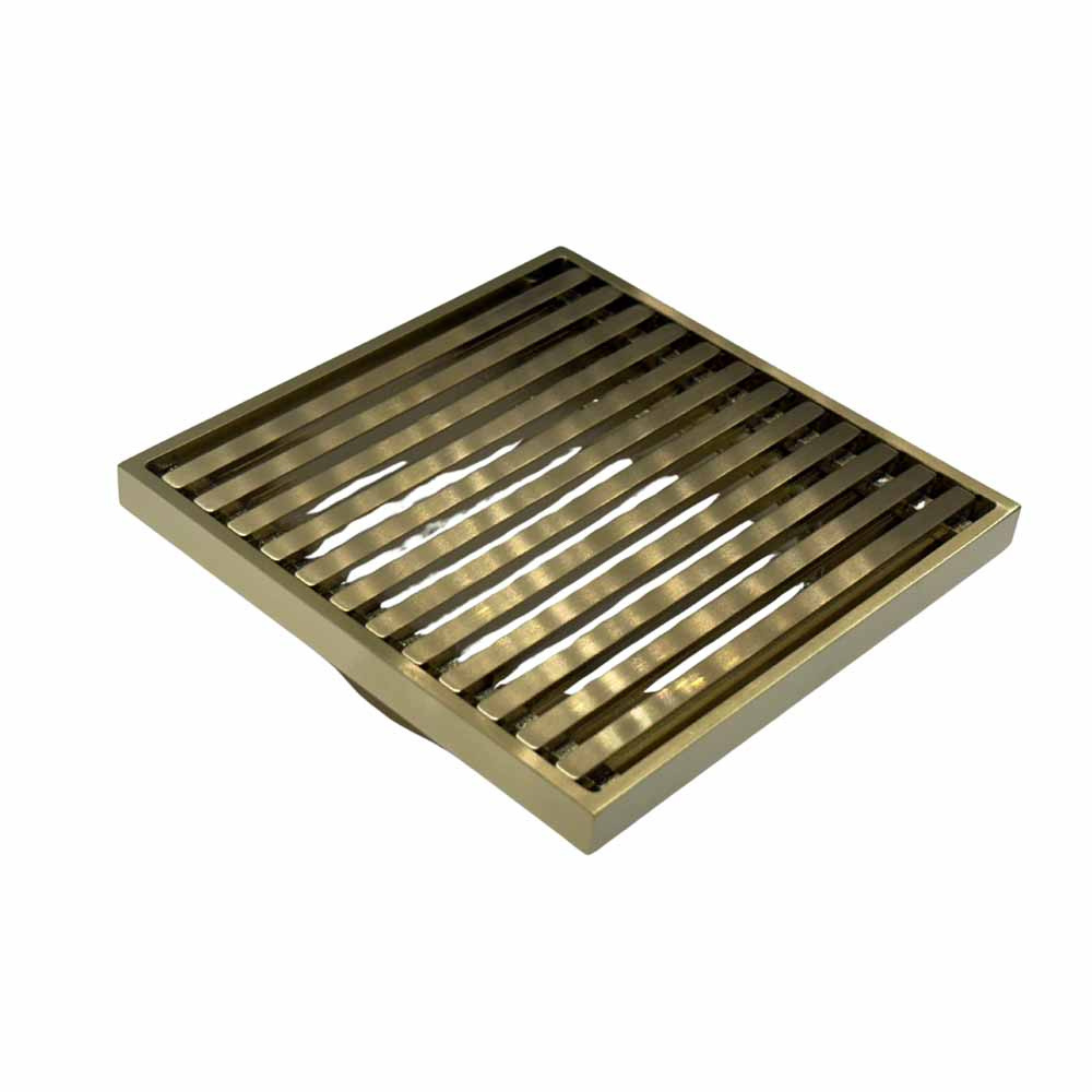 115 x 115 Grate Top Floor Drain Brush Gold With Puddle Flange 100mm