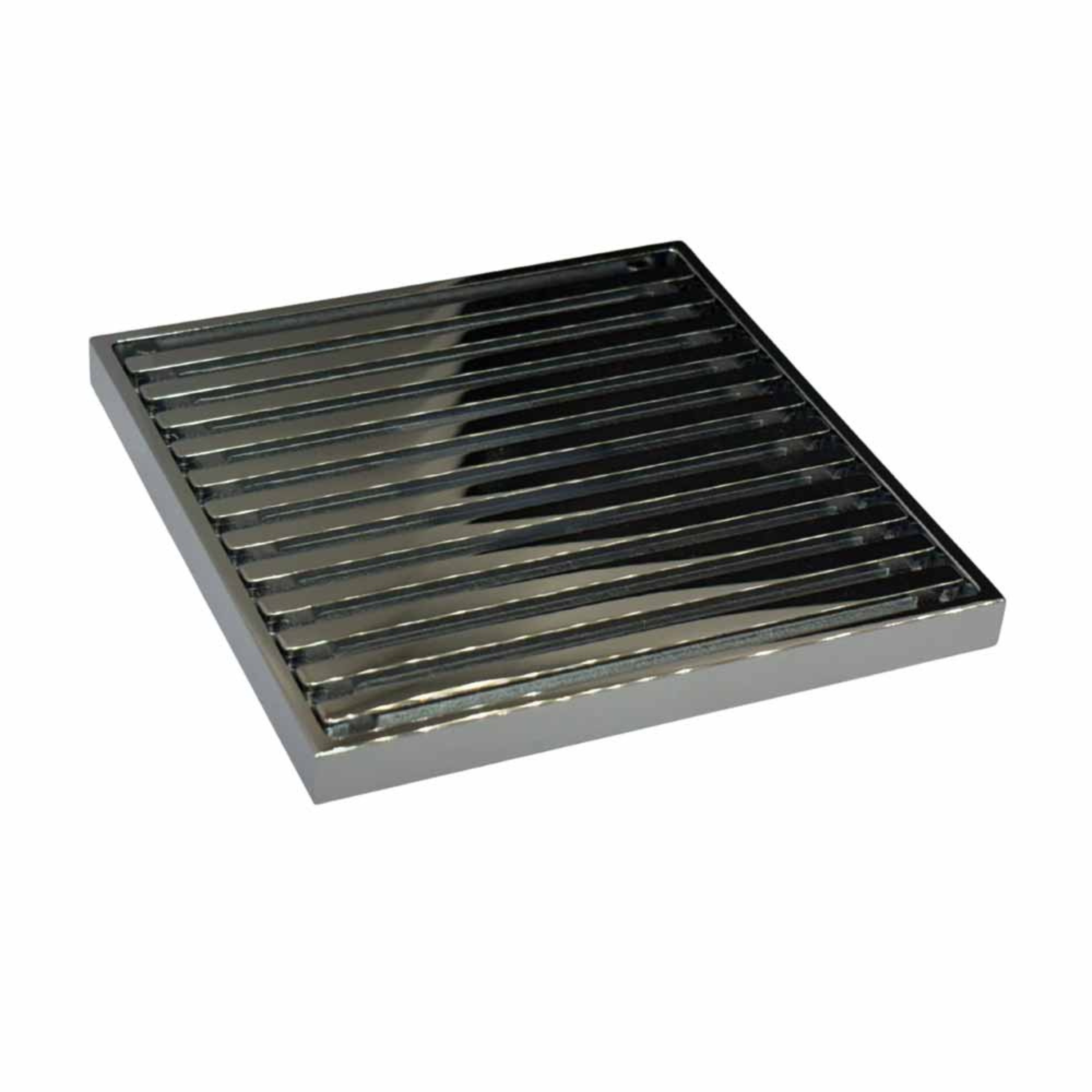 115 x 115 Grate Top Floor Drain Chrome With Puddle Flange 50mm
