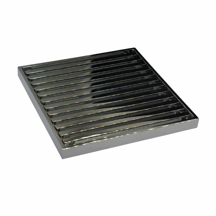 115 x 115 Grate Top Floor Drain Chrome With Puddle Flange 50mm
