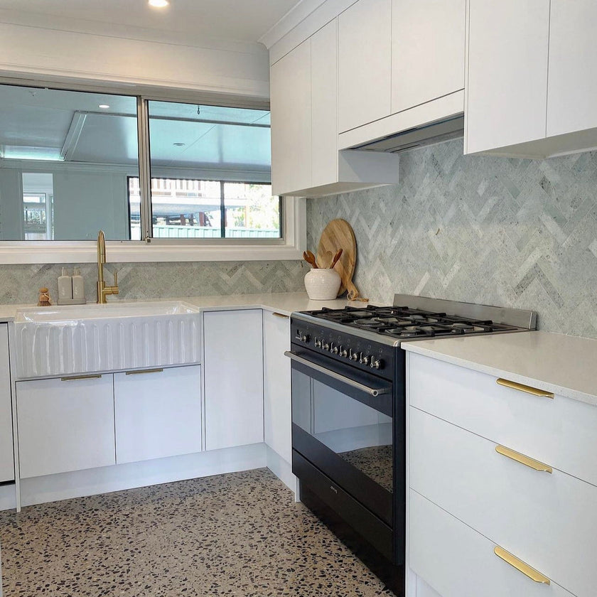 Carrara Marble Mosaic Herringbone