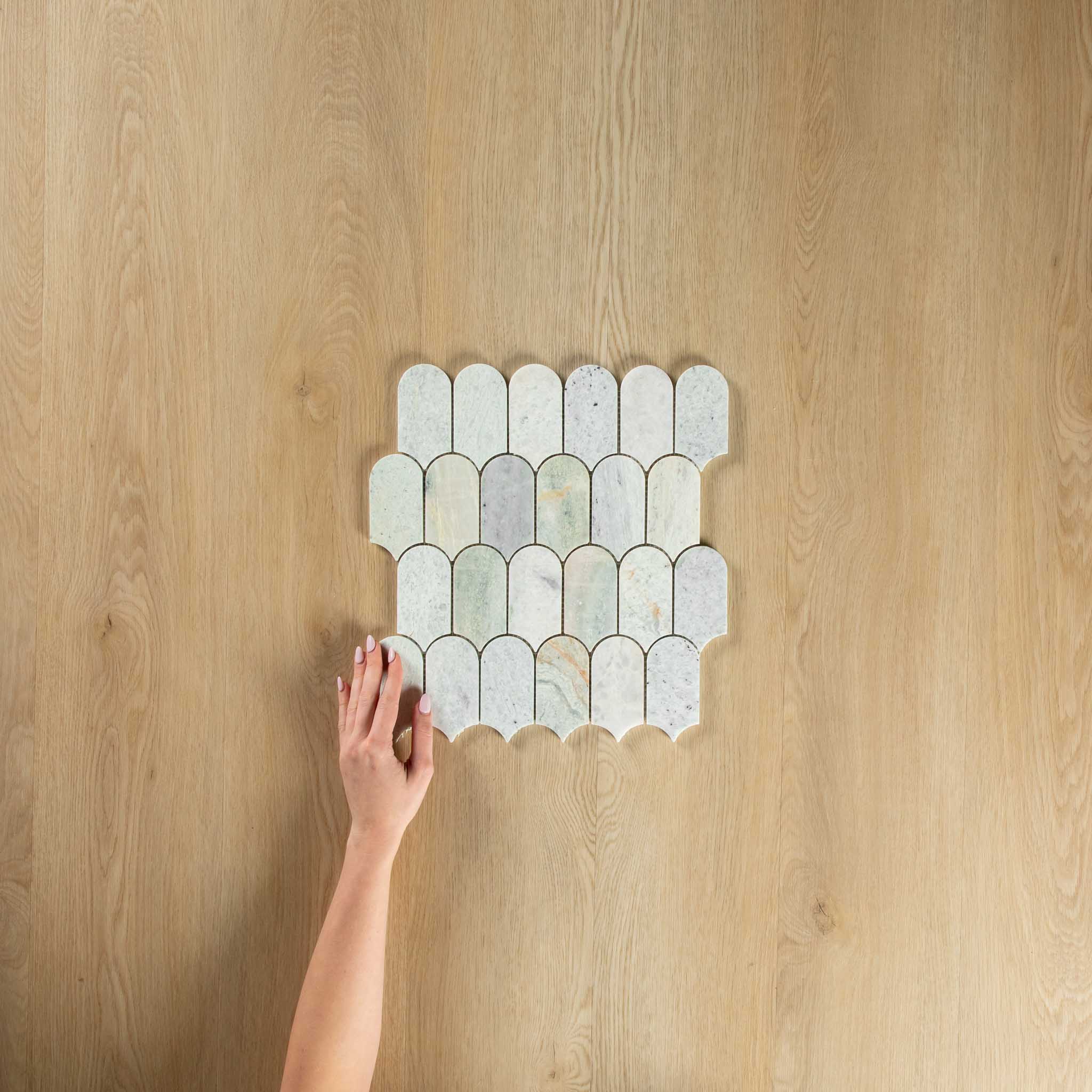 Ming Green Arch Long Fish Scale Carrara Mosaic