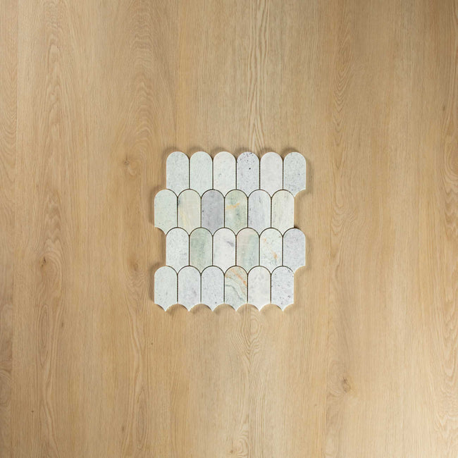 Ming Green Arch Long Fish Scale Carrara Mosaic