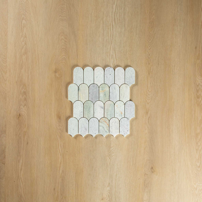 Ming Green Arch Long Fish Scale Carrara Mosaic