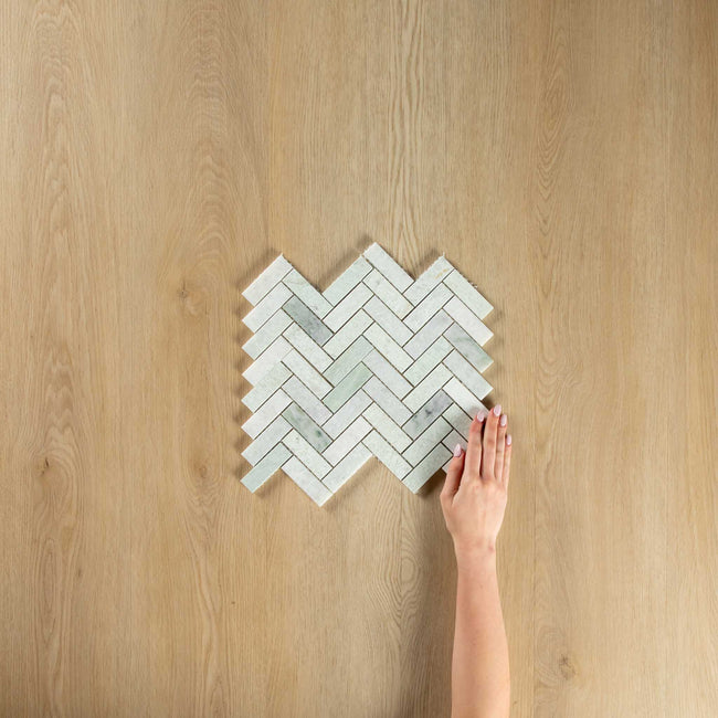 Ming Green Small Herringbone Honed Mosaic