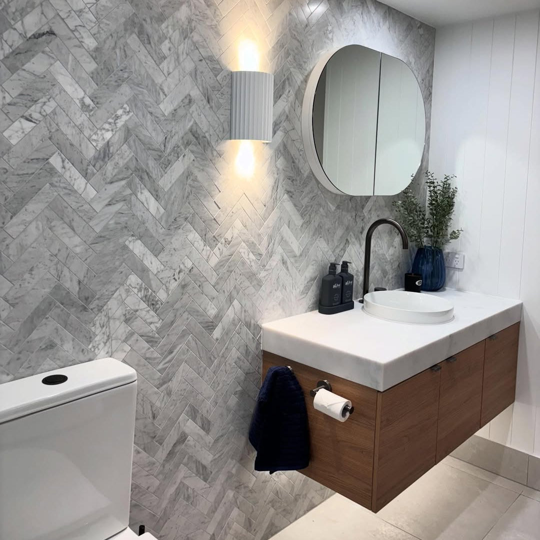 Carrara Marble Mosaic Herringbone XL