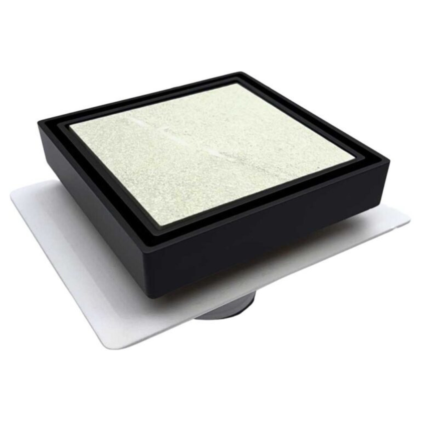 Tile Insert Drain Black With Puddle Flange 80mm