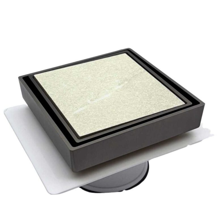 Tile Insert Drain Gun Metal With Puddle Flange 80mm