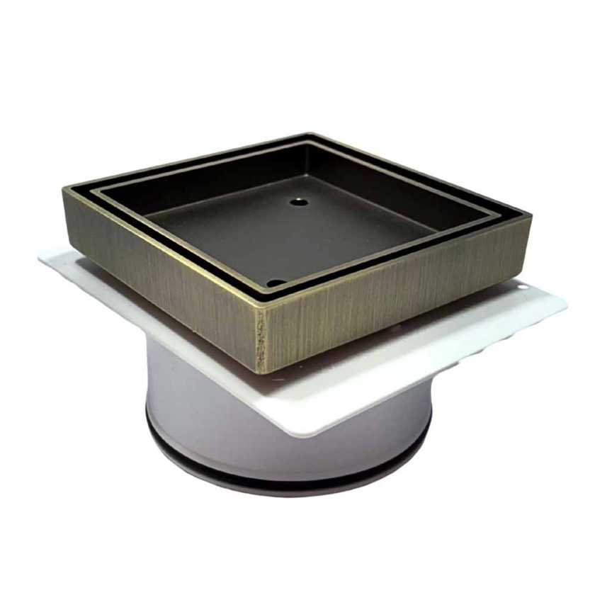 Tile Insert Drain Antique Brass With Puddle Flange 80mm