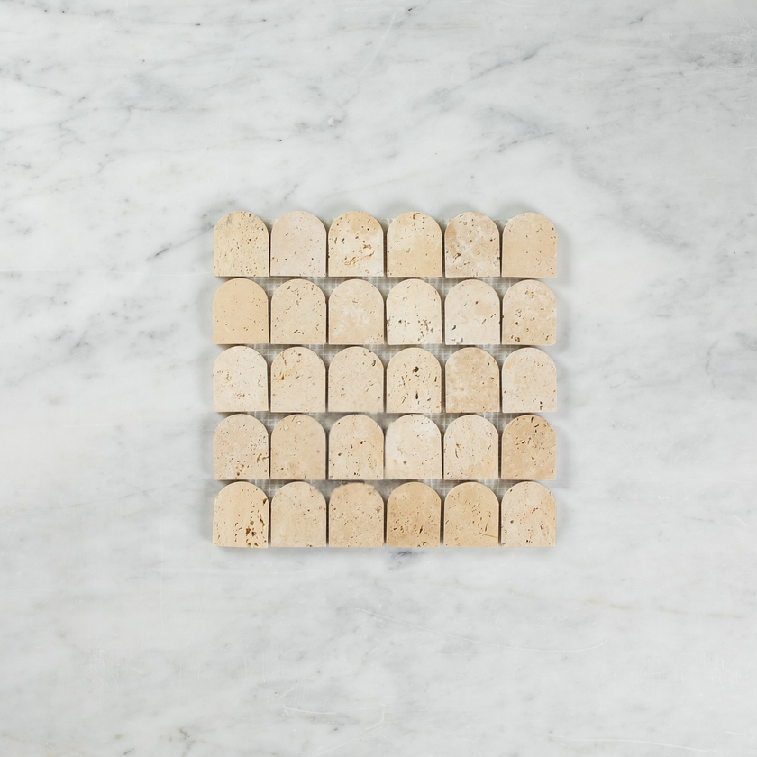 Travertine Cross Cut Cream + Mini Arch Mosaic Travertine