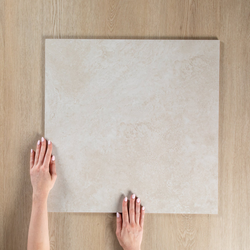 Travertine Cross Cut Cream + Mini Arch Mosaic Travertine