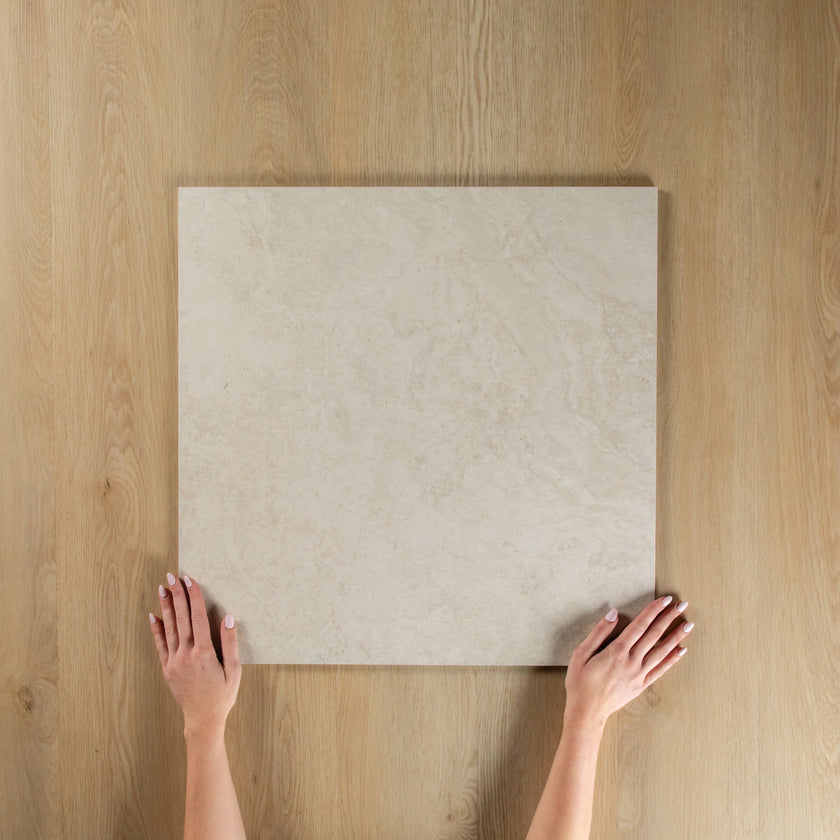 Travertine Cross Cut White + Chevron White